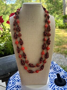 Vintage West Germany Handcrafted Double Strand Orange Beaded Necklace